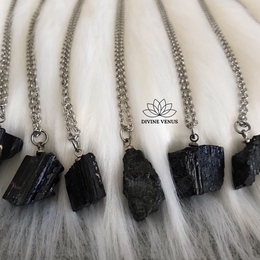 Raw Black Tourmaline Necklace | Stainless Steel - Picture 6 of 7